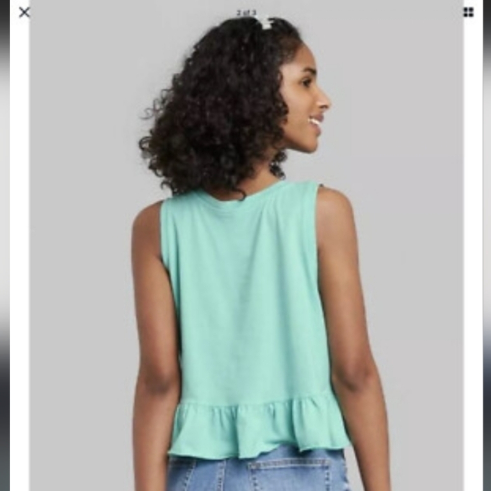 NWT Wild Fable Women’s Peplum Ruffle Tank Top Green Flowy Coquette Girl Retro M